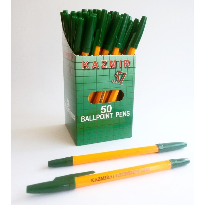 Ручка KAZMIR шариковая  KZ-51 зеленая (50шт/уп)
